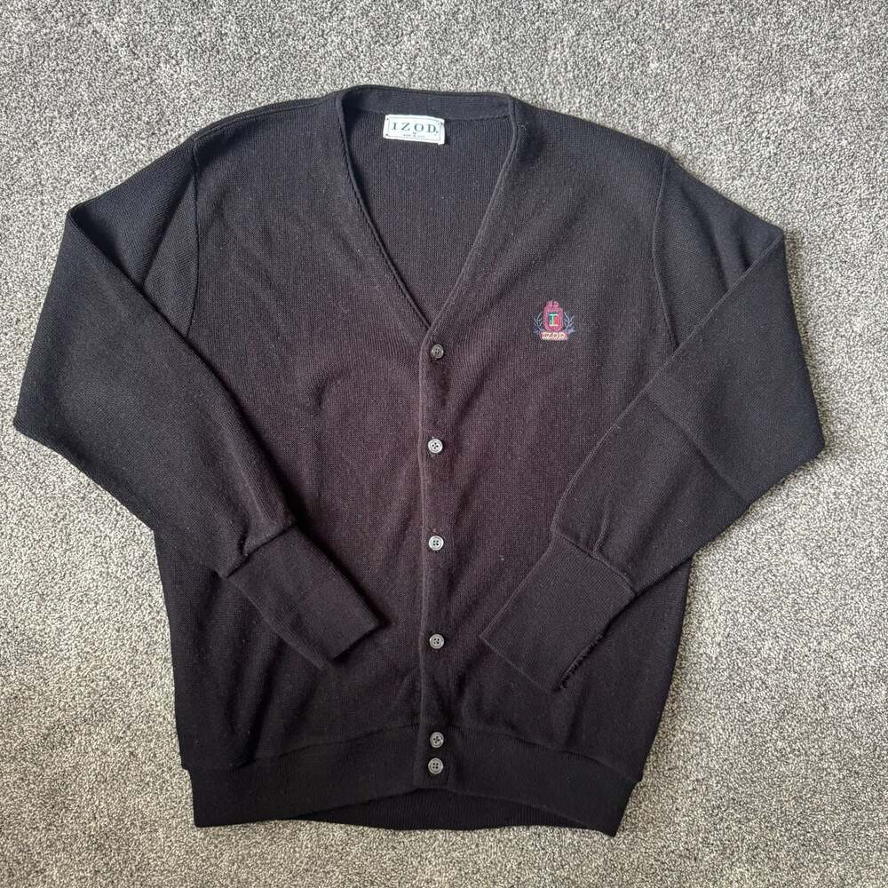 Vintage Izod Cardigan Sweater Black Size M Made In USA